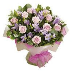 Pink Rose & Freesia Hand tied